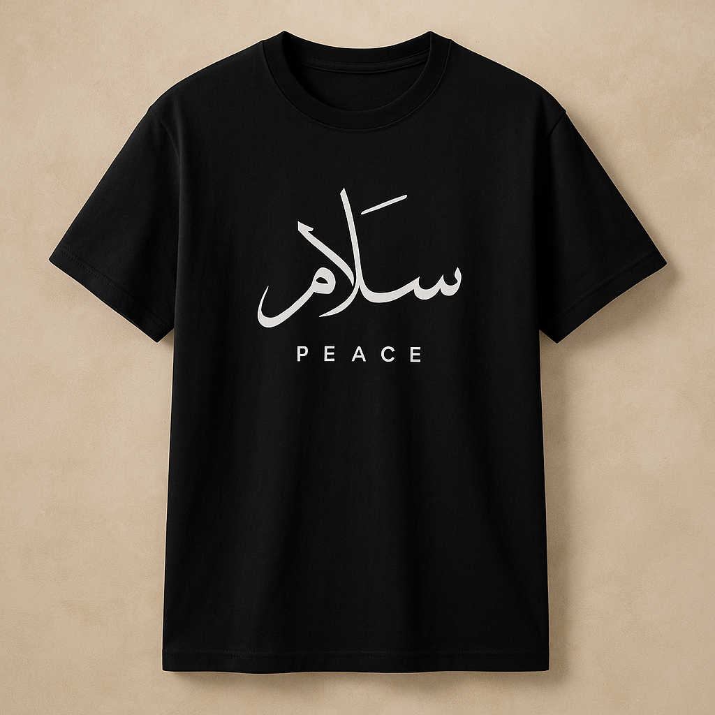 Men’s Navy Blue Casual T-Shirt – Arabic Calligraphy “Salam” & “Peace” Design