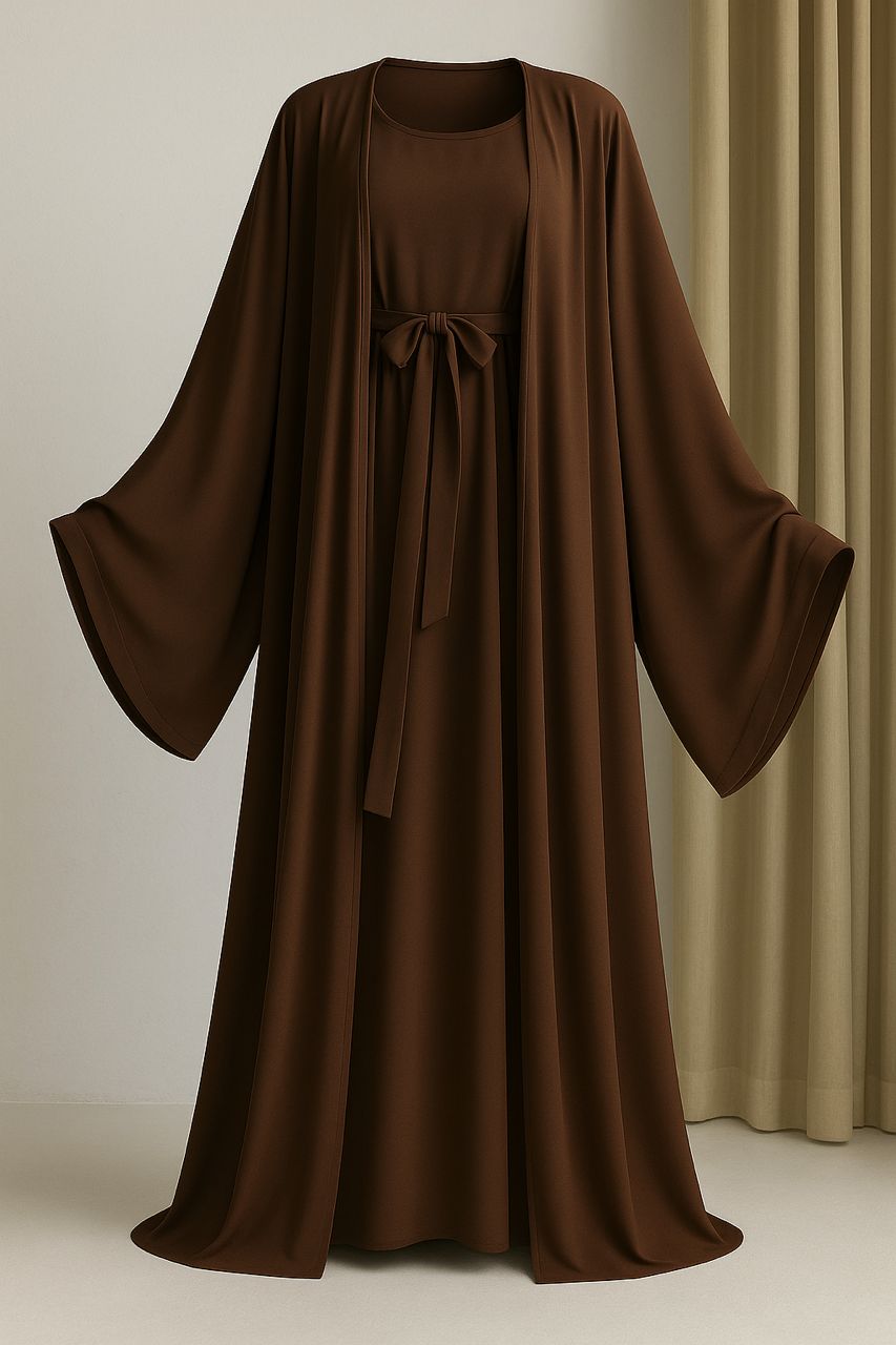 Modest Two-Piece Dress & Vest Set  – Elegant & Flowing Design