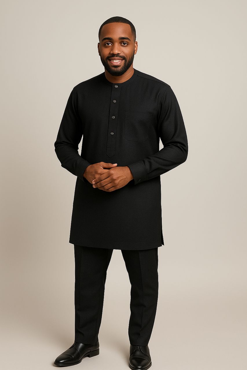 Men’s 2-Piece Solid Color Co-ord Set – Button-Up Long Sleeve Shirt & Matching Pants