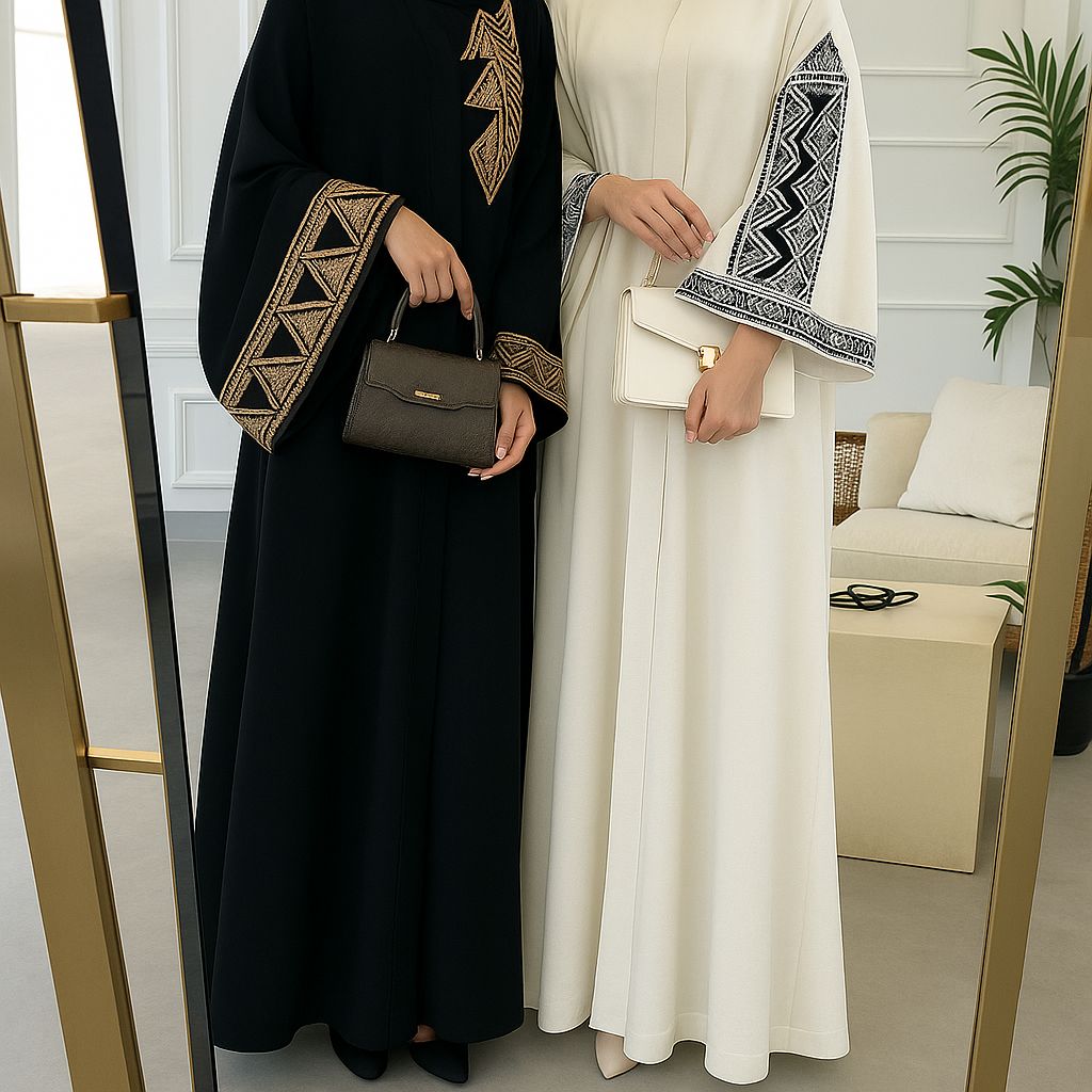 Elegant Embroidered Abaya Coat for Women – Lightweight, Breathable Modest Dress with Sleeve & Hem Detailing