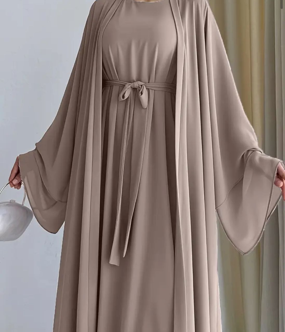 Modest Two-Piece Dress & Vest Set  – Elegant & Flowing Design