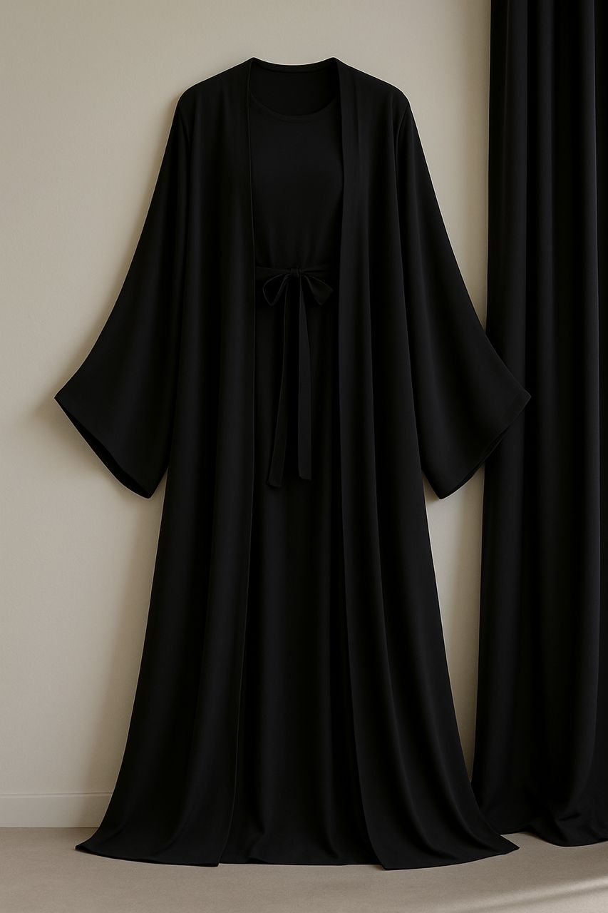 Modest Two-Piece Dress & Vest Set  – Elegant & Flowing Design