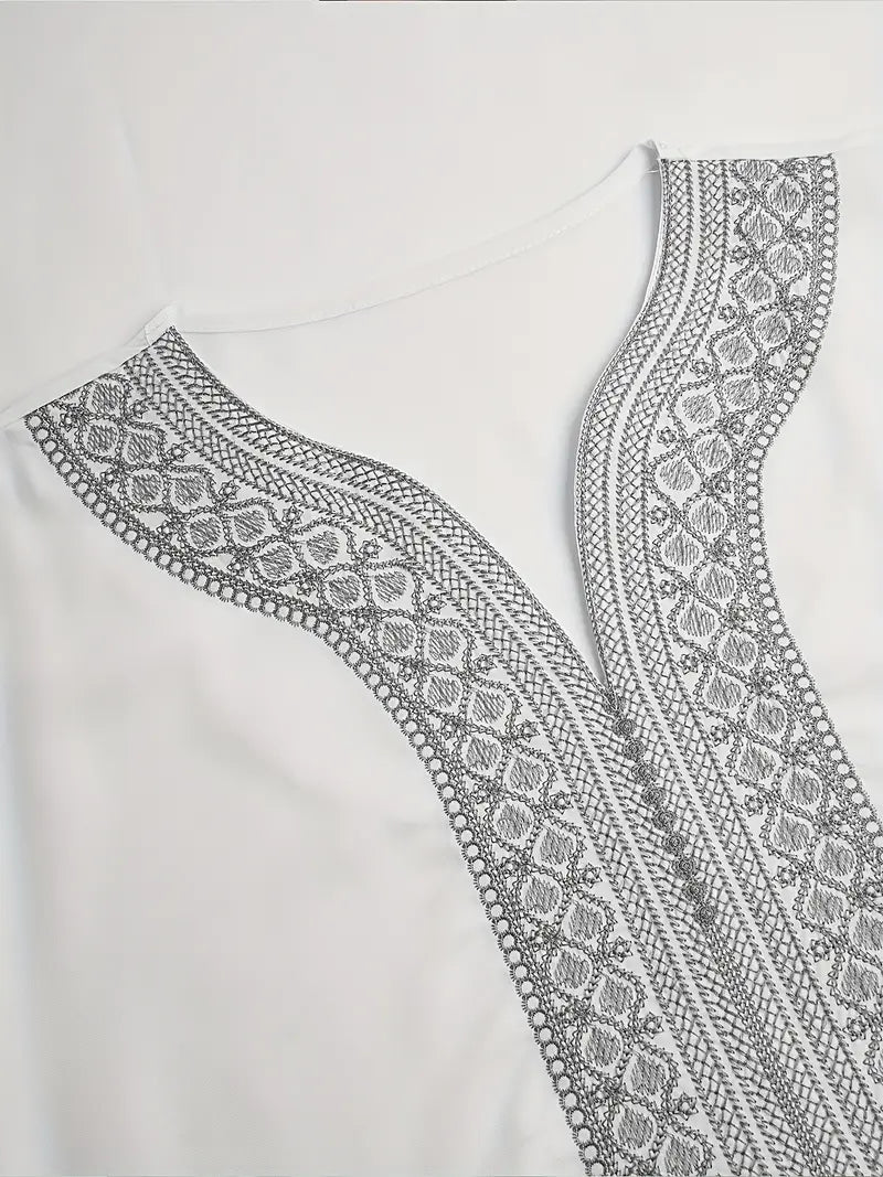 Moroccan Elegance Thobe – Silver Embroidered